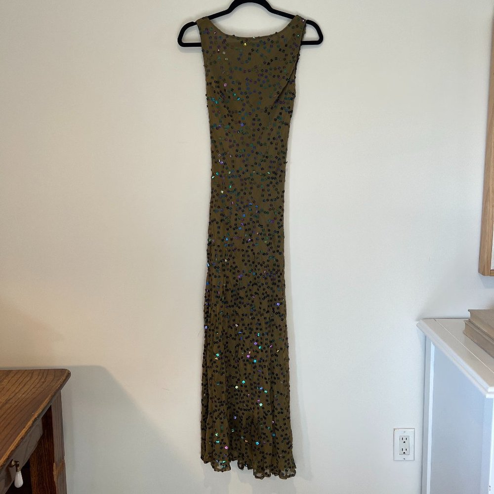 Vintage Mannequines USA Small Silk Sequin Cocktail Dress with Boat Neck